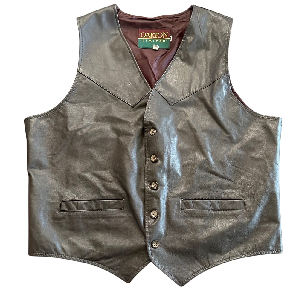Oakton Limited Mens Brown Leather Vest 44 Vintage Western Button Up Motorcycle